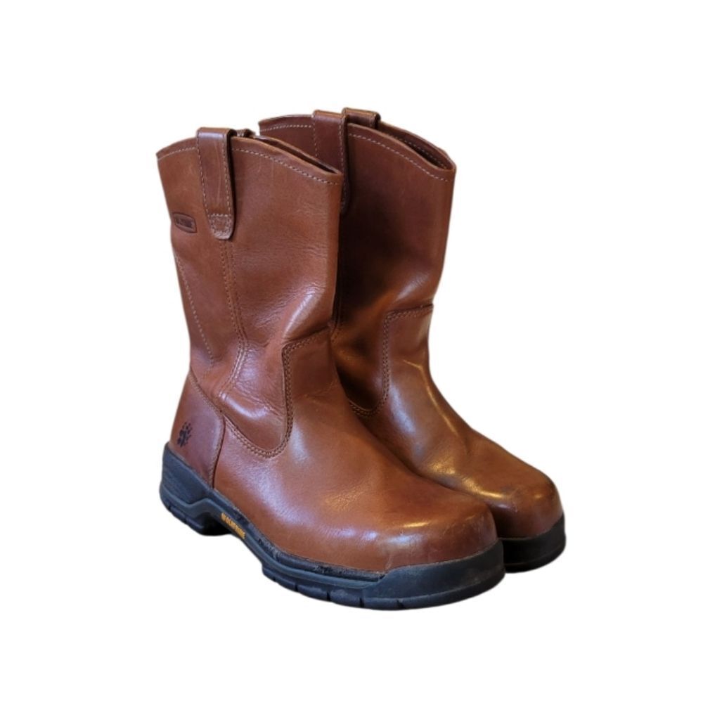 Wolverine Tan Leather Steel Toe Pull-on Work Boots Size 8